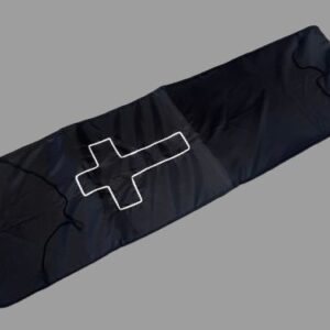 Black filled casket pads, gold cross and elastic