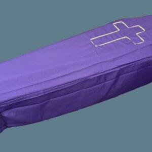 Purple coffin cover with cross