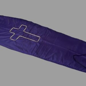 Purple filled coffin pad, gold cross and elastic