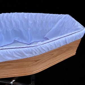 PRF white trim purple coffin drapery with pillow